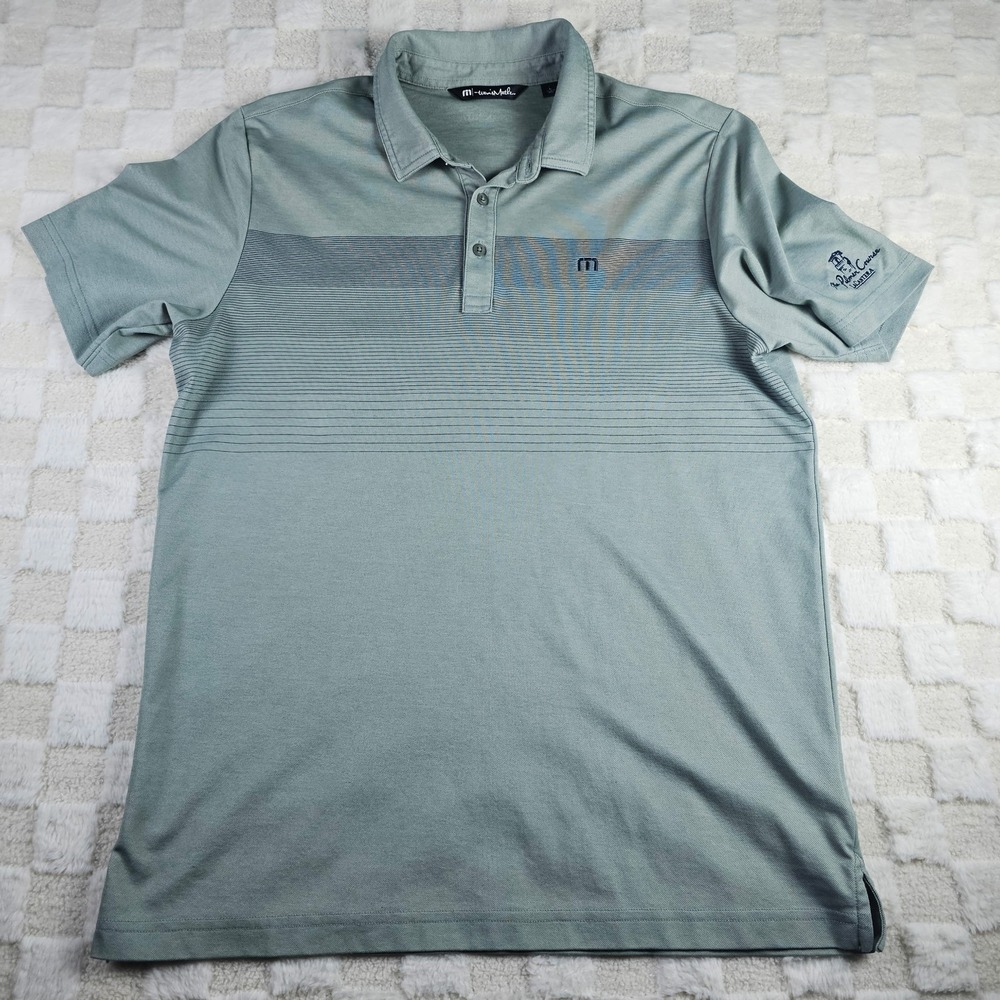 TravisMathew Mens Blue Grey Striped Polo Shirt La Cantera Palmer Course Large